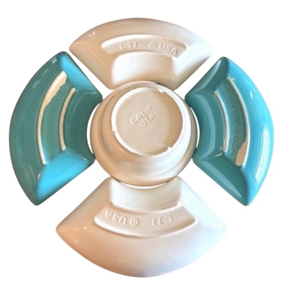 California Pottery Vintage Teal & White 6 Pc. Mid-Century Modern Snack Set - Picture 4 of 4
